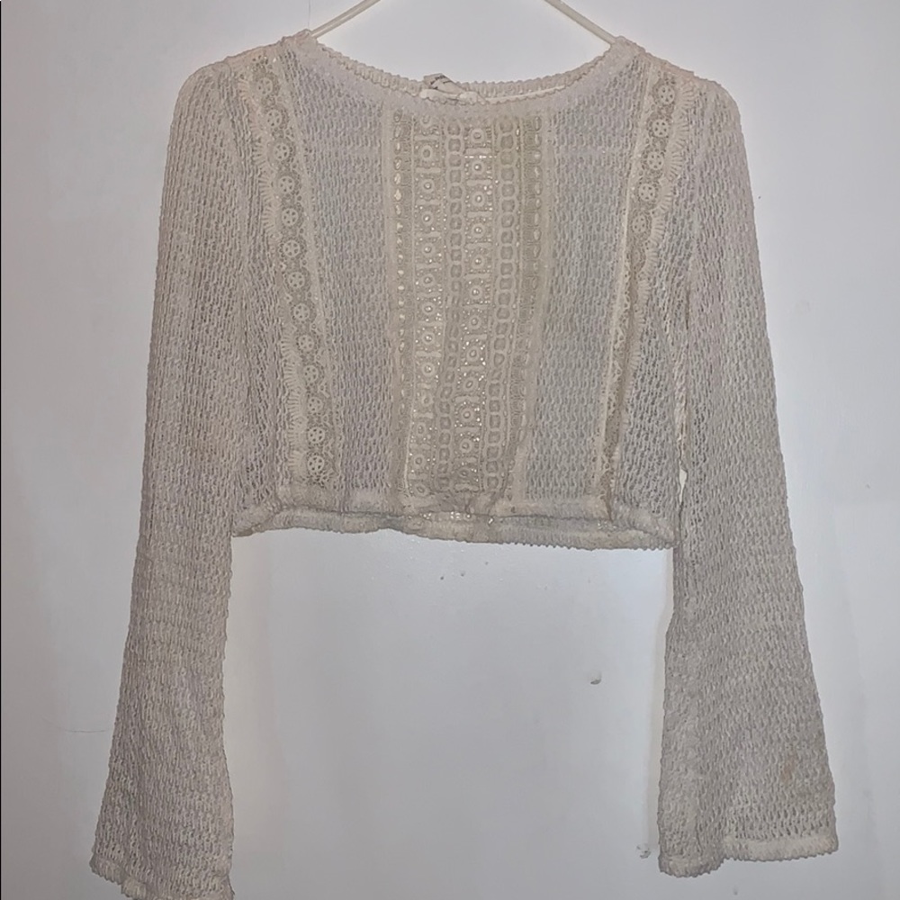 Cream Lace Cropped Sweater/Shirt